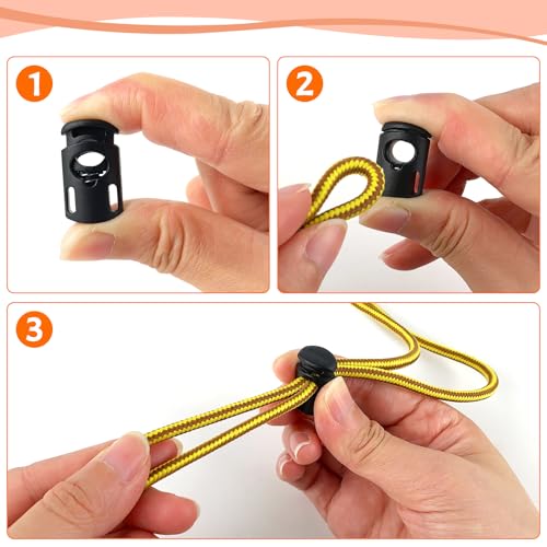 10-Pack Spring Cord Locks for Drawstring, Dual-Hole Plastic Toggle Stopper Clips Shoe lace Locks, Hoodies Sweatpants Bags Accessories, Black