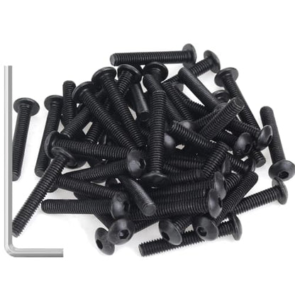 55 Pieces M4 x 25mm Button Head Socket Cap Screws, Thread Pitch 0.7mm, Sutemribor M4 Black Screws, 10.9 Grade Alloy Steel, Black Oxide Finish, Fully Threaded - size: M4 x 25mm, style: Button Head