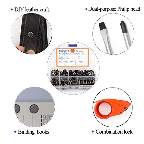Alloypro 90 Sets Chicago Screws Assorted Kit 6 Sizes Gun Metal Leather Rivets 3/16(5mm) Screw Rivets Phillip Head Book Binding Posts Nail Rivet Chicago Bolts for DIY Leather Craft (5 x 4,5,6,8,10,12) - size: Gun Metal-4,5,6,8,10,12