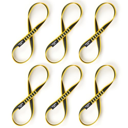 18mm Nylon Climbing Sling Runner 23KN CE2008/EN566 Certified - Webbing Straps for Outdoor Rock Climbing, Rappelling, Swing, Yoga Hammock etc - color: Yellow, size: 30cm/ 12inch |Pack of 6
