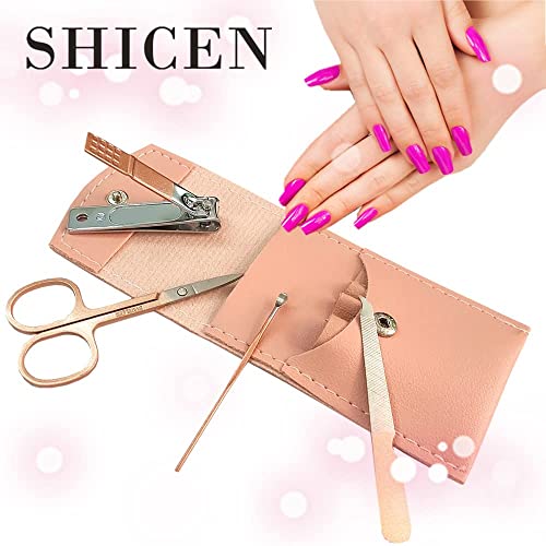 Manicure Set, Professional Women Nail Clippers Kit 4PCS, Stainless Steel Nail Cutter Care Tools Professional Grooming Kits, PU Leather Travel Case （rose gold） - color: rose gold