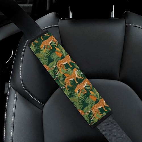 Breathable Car Seat Belt Pad for Girls and Boys, Stroller Pushchair High Chair, 2PCS Leopard Tropical Rainforest Jungle Shoulder Harness Cover Easy Install (No Tool) - color: Pattern 125