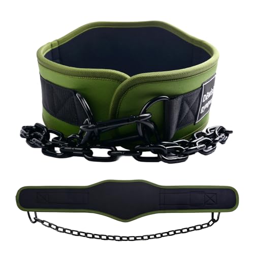 12 mm Thick Heavy Duty Dip Belt with 36 IN Steel Chain, 35" Weighted Pull Up Belt for Added Weight Training, Chin Ups, Pull Ups, Tricep Dips And More - color: Military Green