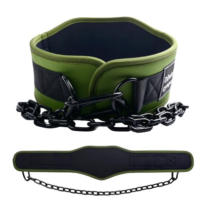12 mm Thick Heavy Duty Dip Belt with 36 IN Steel Chain, 35" Weighted Pull Up Belt for Added Weight Training, Chin Ups, Pull Ups, Tricep Dips And More - color: Military Green
