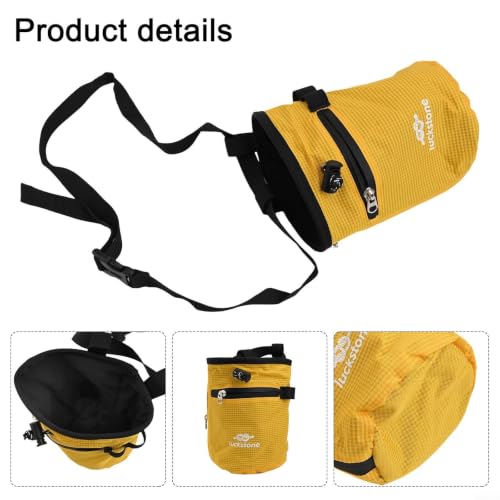 Climbing Chalk Bag with Anti-Leak Drawstring 420D Oxford Magnesium Powder Pouch for Rock Climbing Bouldering Weightlifting Gymnastics Adjustable Belt Two Pockets Fits Large Hands 13x19cm - size: Yellow
