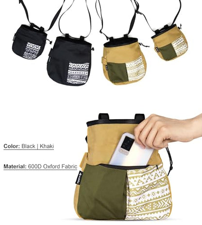Climbing Chalk Bag, Large Capacity Rock Climbing Chalk Bag for Bouldering, Weightlifting, Gym, Disc Golf & Wall Climbing, Durable Bouldering Chalk Bucket - color: Black, size: Large