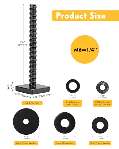 T Slot Bolts for Roof Rack Cross Bars, Platform, Cargo Basket, Stainless Square T Track Bolt Adapter to Secure Bike/Ski/Kayak Rack, Solar Panel, Awning, 4mm Thick - color: M6x65mm, 4pk