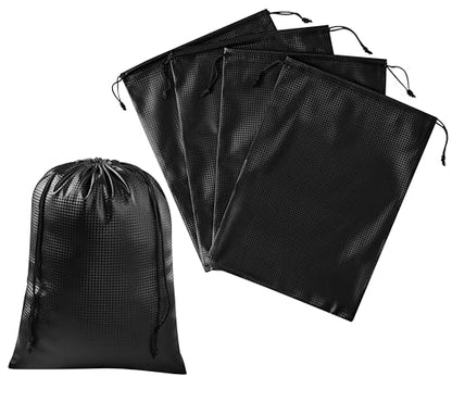 PALTERWEAR Tech-Weave PU-Coated Drawstring Bags (Set of 5) Water-Resistant, Directional-Stretch Travel Organizers for Gym, Toiletries, Tech Gear, Tablet - Durable, Wipe-Clean (Black 3D, 9 x 12 In) - size: 9 x 12 Inch
