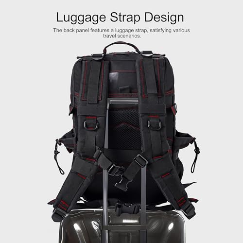 LHI Military Tactical Backpack for Men and Women 45L Army 3 Days Assault Pack Bag Large Rucksack with Shoe Compartment - color: 1.3 Black Red Line