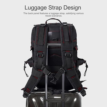 LHI Military Tactical Backpack for Men and Women 45L Army 3 Days Assault Pack Bag Large Rucksack with Shoe Compartment - color: 1.3 Black Red Line