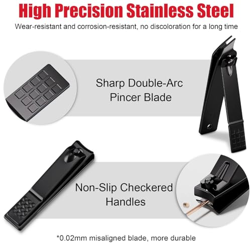 10-Piece Nail Clippers Manicure Tool Set with Portable Travel Case - Professional Cutting Kit, Black Stainless Steel & Carbon Steel, Leather Case with Red Lining - color: Black