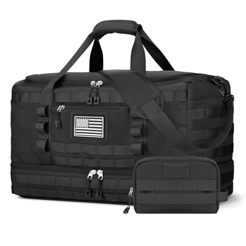 Travel Bag for Men Women, Large Gym Bag & Tactical Duffle Bags for Travel | Carry on with Toiletry Bag and Shoe Compartment, Weekender Overnight Duffel with Wet Pocket for Workout Medical, Black - color: Black, size: Large