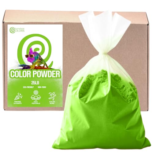 Chameleon Colors 25 lb. Color Powder, 1 Pack, Vibrant Green, 15-20 People, Non-Toxic & Gluten-Free, Color Powder for Outdoor Games, Play, Wintertime & Snow Activities - color: Green