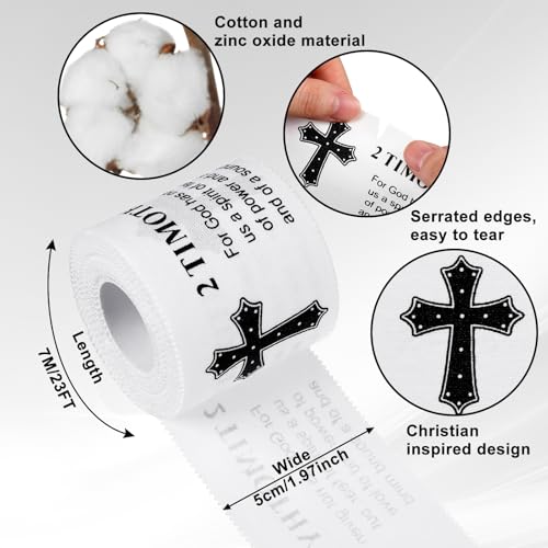 MiniInflat 2 Pcs Christian Cross Athletic Tape Sports Tape 2in x 23ft Religion Jesus Wrist Wrap for Soccer Football Baseball, Gift for Graduation Teacher Nurses Week Pentecost(White,2 Timothy 1:7) - color: White, style: 2 Timothy