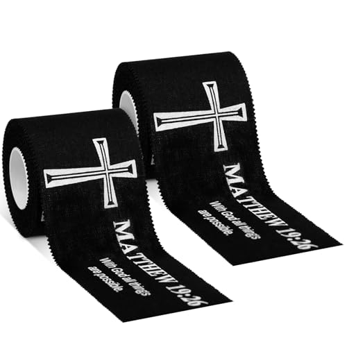 MiniInflat 2 Pcs Christian Cross Athletic Tape Sports Tape 2in x 23ft Religion Jesus Wrist Wrap for Soccer Football Baseball, Gift for Graduation Teacher Nurses Week Pentecost(Black,Matthew 19:26) - color: Black, style: Matthew