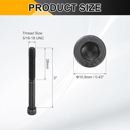 PATIKIL 5/16"-18 x 3 Socket Head Cap Screws Bolts, 10Pcs Carbon Steel Hex Head Metric Screws for Door Road Bicycle Mountain Bike Auto Ship Communication Equipment, Black - size: 5/16"-18 x 3