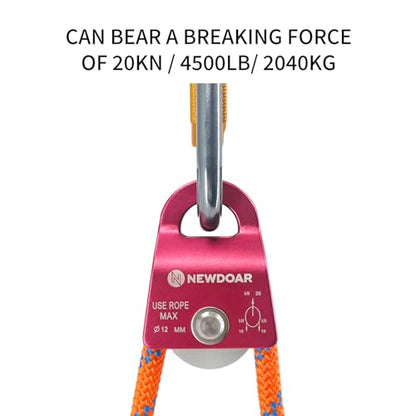 NewDoar Micro Mobile Single Pulley,20kN(4500 lb) Max Rope 1/2in for Rigging Arborist Climbing Rescue,CE Certified - color: Pack of 2(20KN Pulley Red)