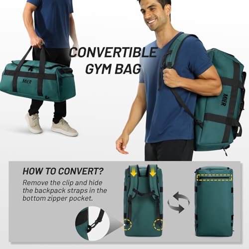 MIER Men's 60L Gym Duffle Bag Large Weekender Travel Duffel Backpack, Dark Teal - color: Dark Teal