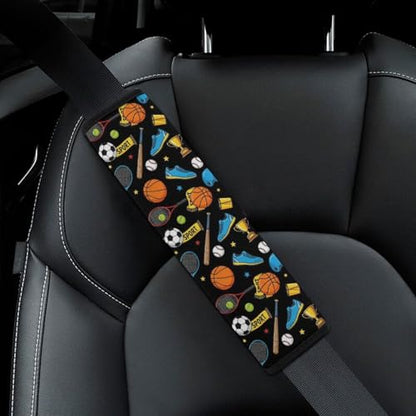 2 Pack Sports Basketball Football Baseball Tennis Ball Pattern Car Seat Straps Shoulder Pads Universal Fit Neck Strap Covers for Adults and Children, All Vehicles, Pressure Relief - color: Pattern 915