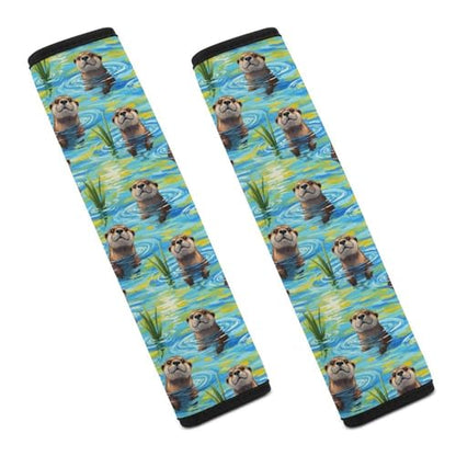2 Pack Blue Water Scene Cute Otters Seat Belt Cover Universal Fit Shoulder Protector for Adults and Children, Most Cars, Comfortable Driving - color: Pattern 582