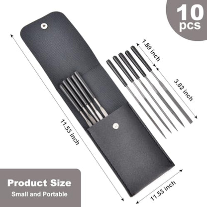10pcs Mini Steel Needle Files,Packed in Synthetic Leather Case,for high Precision Sanding Work on Wood and Plastic Carving - color: Black