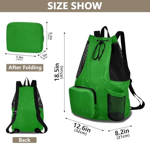 Yuiboo Green Drawstring Backpacks Climbing Gym Bag with Water Bottle Pocket Cinch Pack Dry Wet Separation