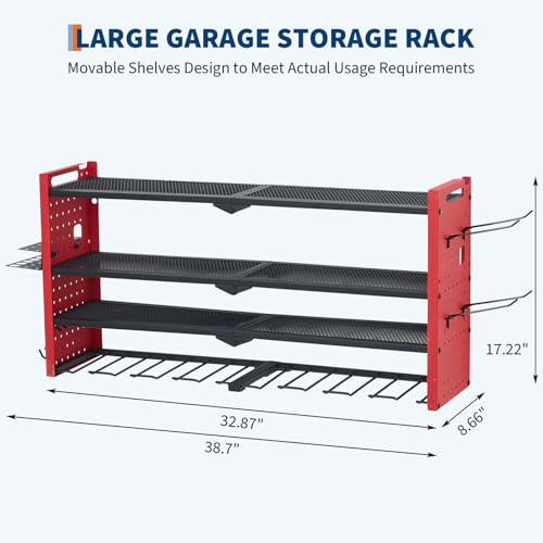 TrailBlaze Heavy Duty Power Tool Organizer Wall Mount – 4-Layer Metal Tool Storage Rack with 8 Drill Slots & Hooks, 400lbs Capacity, Garage Workbench Drill Holder – Hanging Board Style, 4 Layers 8