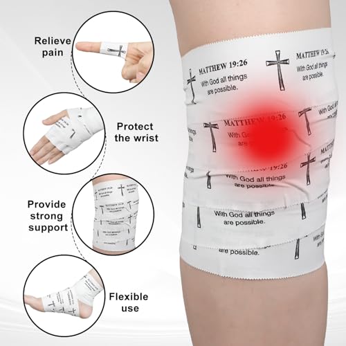 MiniInflat 2 Pcs Christian Cross Athletic Tape Sports Tape 2in x 23ft Religion Jesus Wrist Wrap for Soccer Football Baseball, Gift for Graduation Teacher Nurses Week Pentecost(White,Matthew 19:26) - color: White, style: Matthew 19:26