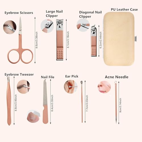 Manicure Set Women Men Nail Clipper Set Travel Manicure Tool Nail Care Set | Finger Toe Nail Clippers Kit Personal Care Tool with Portable Case Women Men Nail Grooming Kit Gifts for Mother Wife - color: Rose Gold