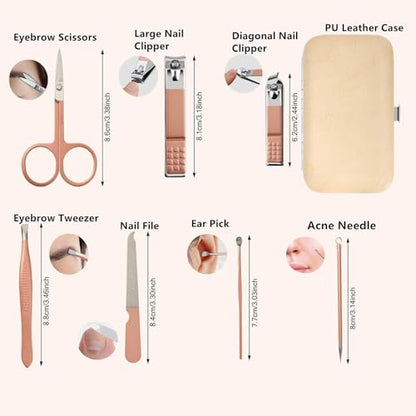 Manicure Set Women Men Nail Clipper Set Travel Manicure Tool Nail Care Set | Finger Toe Nail Clippers Kit Personal Care Tool with Portable Case Women Men Nail Grooming Kit Gifts for Mother Wife - color: Rose Gold