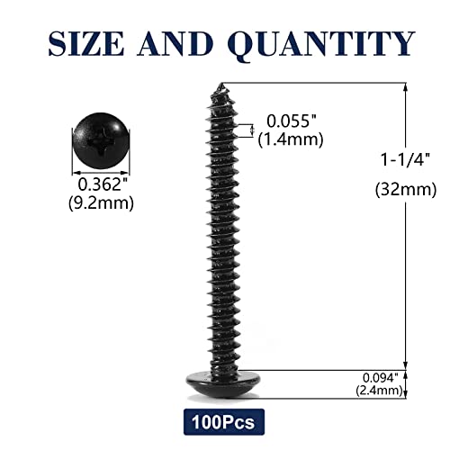 #8 x 1-1/4" Wood Screw 100Pcs Truss Head Phillips 18-8 (304) Stainless Steel Fast Self Tapping Screws Black Oxide by SG TZH - size: #8 x 1-1/4"