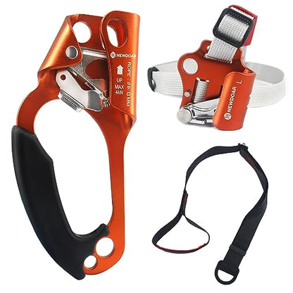 NewDoar UIAA & CE Certified Hand Ascender Rock Climbing Tree Arborist Rappelling Gear Equipment Rope Clamp for 8~13MM Rope - color: Orange Set-left