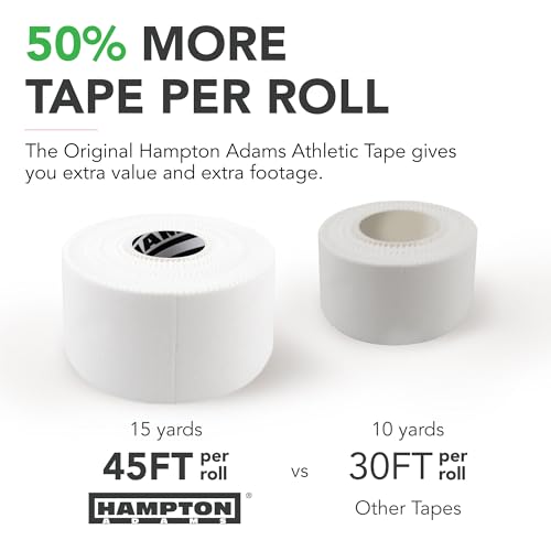 Hampton Adams Athletic Tape 8 Pack, Sports Medical Grade, Easy Tear | 45 ft Rolls, No Sticky Residue, Tears by Hand, for Athletes Trainers & First Aid, Ankle Wrist & Injury Wrapping - color: White