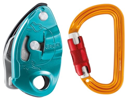 PETZL GRIGRI Rock Climbing Belay Device | With Cam-Assisted Blocking for Sport, Trad, & Top-Rope Climbing - color: Blue + Sm'D TWIST-LOCK, size: One Size