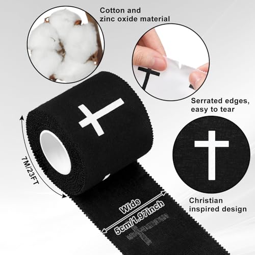 MiniInflat 2 Pcs Christian Cross Athletic Tape Sports Tape 2in x 23ft Religion Jesus Wrist Wrap for Soccer Football Baseball, Gift for Graduation Teacher Nurses Week Pentecost(White Black,Crosses) - color: White Black, style: Cross