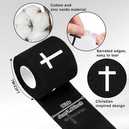 MiniInflat 2 Pcs Christian Cross Athletic Tape Sports Tape 2in x 23ft Religion Jesus Wrist Wrap for Soccer Football Baseball, Gift for Graduation Teacher Nurses Week Pentecost(White Black,Crosses) - color: White Black, style: Cross