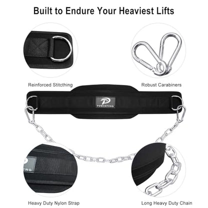 Dip Belt for Weight Lifting: Dip Belt with Heavy Duty Steel Chain for Weighted Dips, Pull Ups, Squats - Weighted Dip Belt for Strength Training Gym Home
