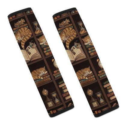 2 Pack Cat Book Lovers Gifts Car Seat Belt Pad Universal Soft and Comfortable Harness Pads Strap for Adult Use, Most Cars, Easy Install (No Tool) - color: Pattern 1003