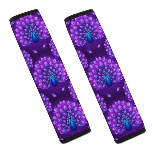2PCS Universal Fit Car Seat Belt Pad for Kids, Most Cars, Glowing Peacock Sparkle Feathers Purple Seat Belt Cushion, Shock Absorption - color: Pattern 148
