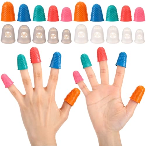 Zonon 20 Pieces Rubber Thimble Protector Hand Sewing Finger Tips Guard 5 Sizes Finger Pads Grips for Quilting Knitting Hot Glue Sorting Embroidery Paperwork Carving Handwork(Classic Colors) - color: Classic Colors