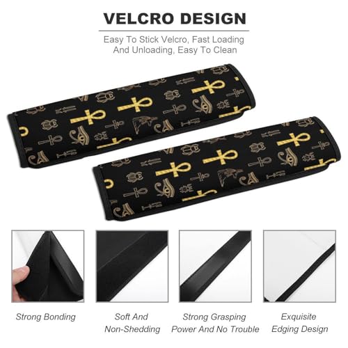 2PCS Ancient Egyptian Ankh Cross Gold Allahu Akbar Anubis Car Seat Straps Shoulder Pads Universal Soft and Comfortable Seat Belt Covers Cushion for Child, All Vehicles, Shock Absorption - color: Pattern 1141
