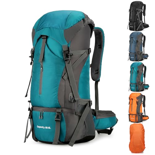 OKYUK 70L Hiking Backpack, Camping Hiking Back Pack, Water Resistant Lightweight Mountain Climbing Bag, Outdoor Camping Sport Daypack with Rain Cover, for Travel, Touring, Cycling (Green, 70L) - color: Green