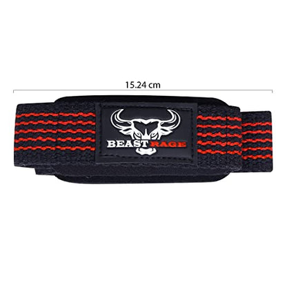 BEAST RAGE Heavy Duty Lifting Wrist Straps for Weightlifting, Figure 8 Loop Powerlifting Deadlift Strap Wraps Weights Padded Support Professional Fitness Gym Bodybuilding - color: Red