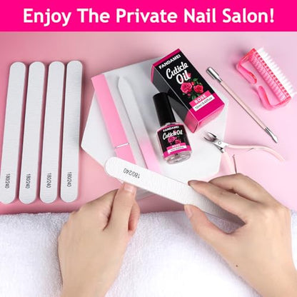 FANDAMEI Manicure Kit For Women, Nail Care Kit With Glass Nail File, 5pcs 180/240 Grit Nail Files For Natural Nails, Cuticle Oil, Cuticle Trimmer, Cuticle Pusher, Manicure Set, Nail Kit, Nail Prep Kit