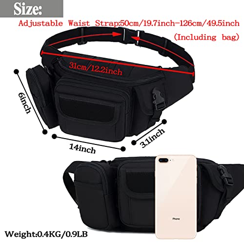 Tactical Fanny Packs, Military Waist Bag Utility Hip Belt Bags for Hiking Climbing Fishing Cycling Hunting with U.S Patch (Green+Black) - color: 2 Pack Green+Black