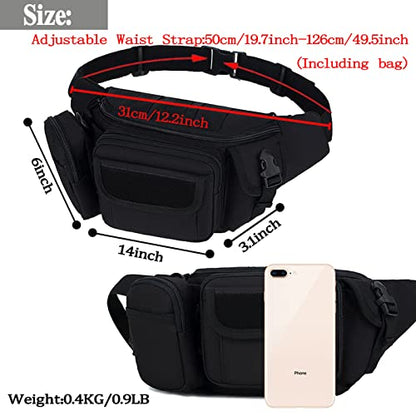 Tactical Fanny Packs, Military Waist Bag Utility Hip Belt Bags for Hiking Climbing Fishing Cycling Hunting with U.S Patch (Green+Black) - color: 2 Pack Green+Black