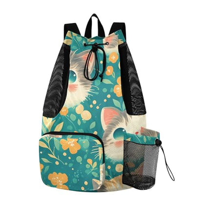 GuoChe Drawstring Backpacks Gym Swim Bag With Inside Pockets Pull String Bag Waterproof Cute Cats Face - color: Cute Cats Face