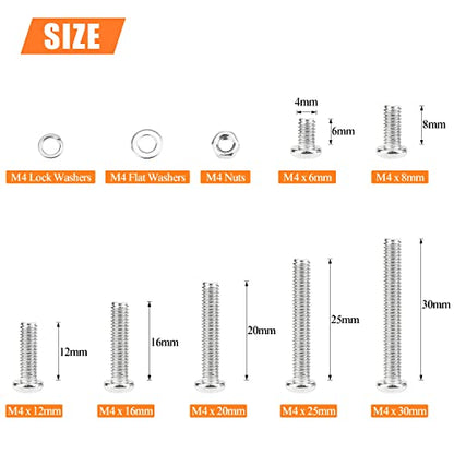 HELIFOUNER 370 Pieces M4 x 6mm /8mm /12mm /16mm /20mm/25mm /30mm, Phillips Pan Head Machine Screws, Metric Screws Bolts Washers Nuts Kit, 304 Stainless Steel - size: M4, style: Phillips Pan Head Machine Screws