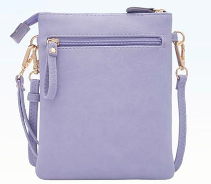 Solene Small Multi Zipper Pockets Crossbody Bag with Detachable Wristlet - color: Lavender