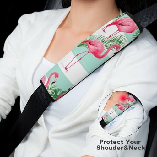 Floral Mint Green Stripes Flamingo Soft Padded Seat Belt Cover for Girls and Boys, Stroller Pushchair High Chair - 2 Piece Shoulder Protector Anti-Slip Pad - color: Pattern 49